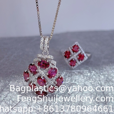 Good price Feng Shui Purification Energy Protection Fortune-Attracting Earrings Necklace New Summer New S925 Silver Plated White Gold Inlaid Magnesium Aluminum Garnet Ring Pendant Set Does Not Include Chain online