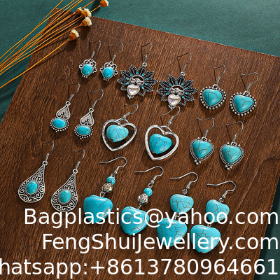 Bon prix Mode Ligne spirale géométrique irrégulière Boucles d'oreilles turquoises pour femmes, Boucles d'oreilles de créateurs, Boucles d'oreilles européennes et américaines de commerce extérieur transfrontalier Boucles d'oreilles turquoises, Retro européen et américain en ligne