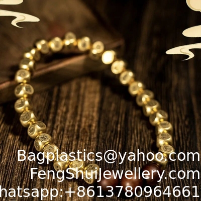 Bon prix Bracelet Mantra Doré en Cuivre Pur avec Sceau de Protection Énergétique Feng Shui, Script Original Sculpté à la Main, Style Rétro Ethnique de Niche, Bracelet Haut de Gamme, Cadeau en ligne