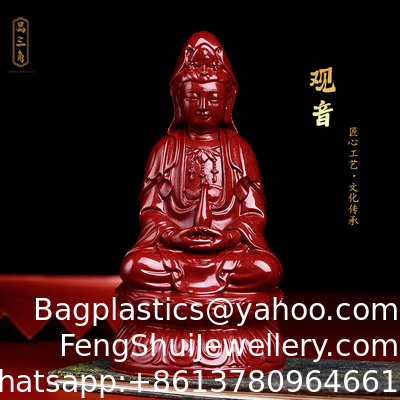 Ein guter Preis. Natürliche Cinnabar Bodhisattva Buddha Statue Nanhai Kinder gebend Guanyin Bodhisattva Westliche Drei Heilige Stehende Statue Saha Drei Heilige Mahasthamaprapta Bodhisattva Guanyin Bodhisattva Buddha Online