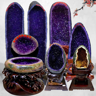 Good price Natural Amethyst Cave Ornaments Brazil Uruguay Cornucopia Dinosaur Egg Money Bag Home Office Opening Gift Crystal Ornaments online
