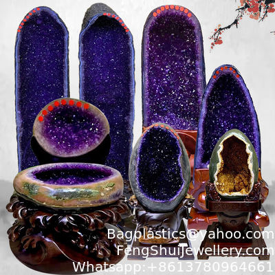 Buen precio Ornamentación de cuevas de amatista natural Brasil Uruguay Cornucopia Dinosaurio Huevo Bolso de dinero Oficina del hogar Regalo de apertura Ornamentación de cristal en línea