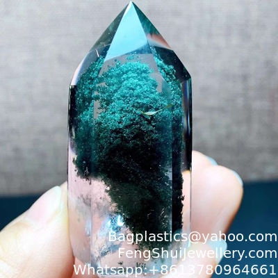 Bon prix Ornements originaux en pierre de jade fantôme verte brésilienne naturelle en forme de goutte d'eau, Jewelrye, fantôme vert émeraude, inclusion complète, corne d'abondance, montagne à mille couches en ligne