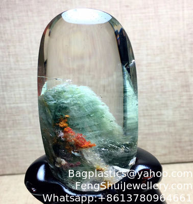 Bon prix Couleur fantôme brésilienne naturelle fantôme cornucopie de montagne de mille couches fantôme vert Jewelrye enveloppée entièrement pierre brute ornementations en cristal en ligne