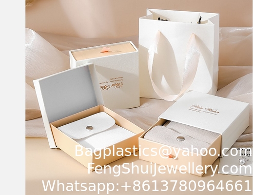 Good price Batch Customized LOGO White Powder Jewelry Box Velvet Bag Set Light Luxury World Cover Ring Jewelry Storage Drawer Box online