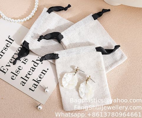 Bon prix Sac à cordon en coton et lin personnalisable en gros, petit sac à bijoux en toile de coton, sac de rangement à cordon pour bijoux en ligne