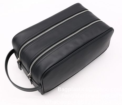 Buen precio Fabricante personalizado de cuero genuino de gran capacidad bolso de viaje cosmético sencillo de lujo de lujo bolsa de aseo multifuncional bolso de almacenamiento de doble capa en línea