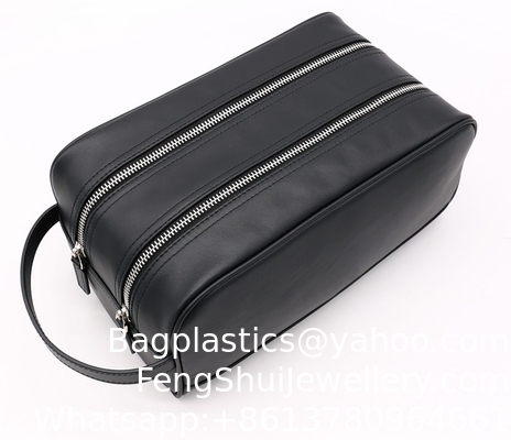 Good price Manufacturer Customized Genuine Leather Large Capacity Travel Cosmetic Bag Simple Light Luxury Toiletry Bag Multifunctional Double Layer Storage Bag online