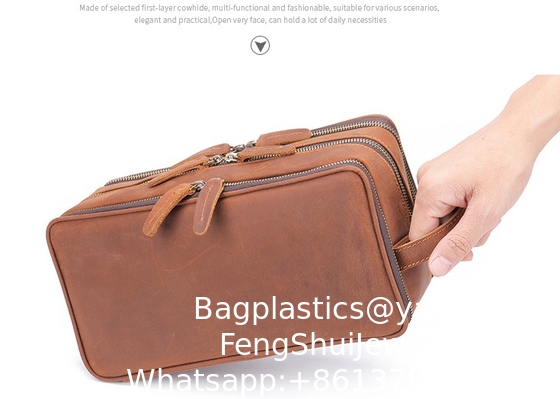 Bon prix Vente directe d'usine Sac de rangement en cuir Crazy Horse vintage Véritable cuir Grande capacité Sac cosmétique multifonction Sac à main Vente en gros transfrontalière en ligne