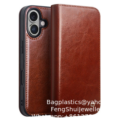 Buen precio Adecuado para iPhone 16epromax Funda para teléfono móvil de cuero genuino Apple Flip Cover Soporte Cubierta protectora completa Tarjeta en línea