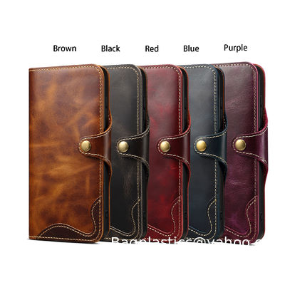 Buen precio Popular Samsung Apple Huawei S25Ultra Cuero de vaca encerado Cuero de cuero para teléfono móvil S24 Cuero de cuero original S22 Protección de billetera en línea