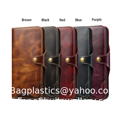 Bon prix Étui en cuir véritable pour téléphone portable en cuir de vachette ciré populaire Samsung Apple Huawei S25Ultra S24, étui en cuir véritable S22, protection portefeuille en ligne
